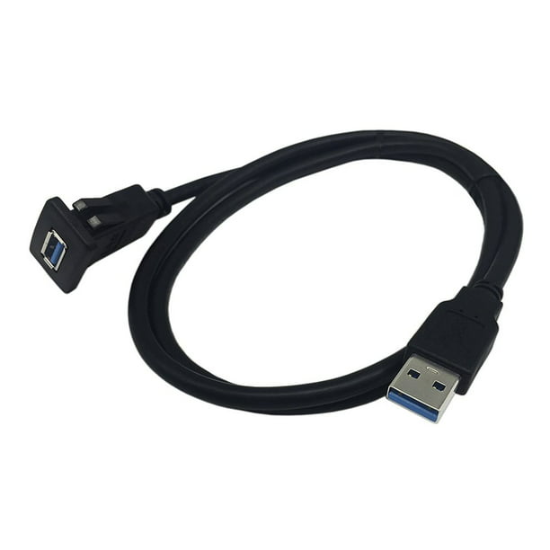 Waterproof USB3.0 Data Cable Auto Flush Mount Male to Female Extension Cord black 2m 
